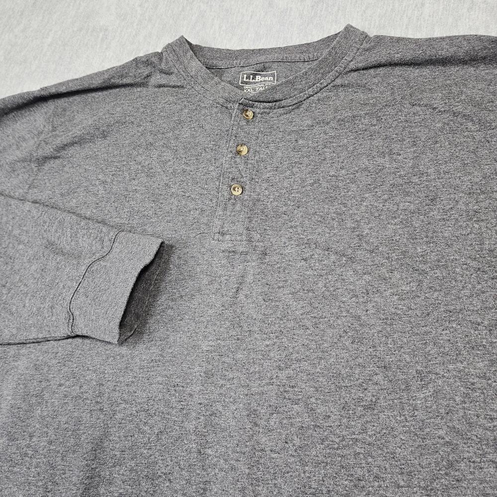L.L.Bean Shirt Mens 2XLT Gray Carefree Unshrinkable Henley Long Sleeve